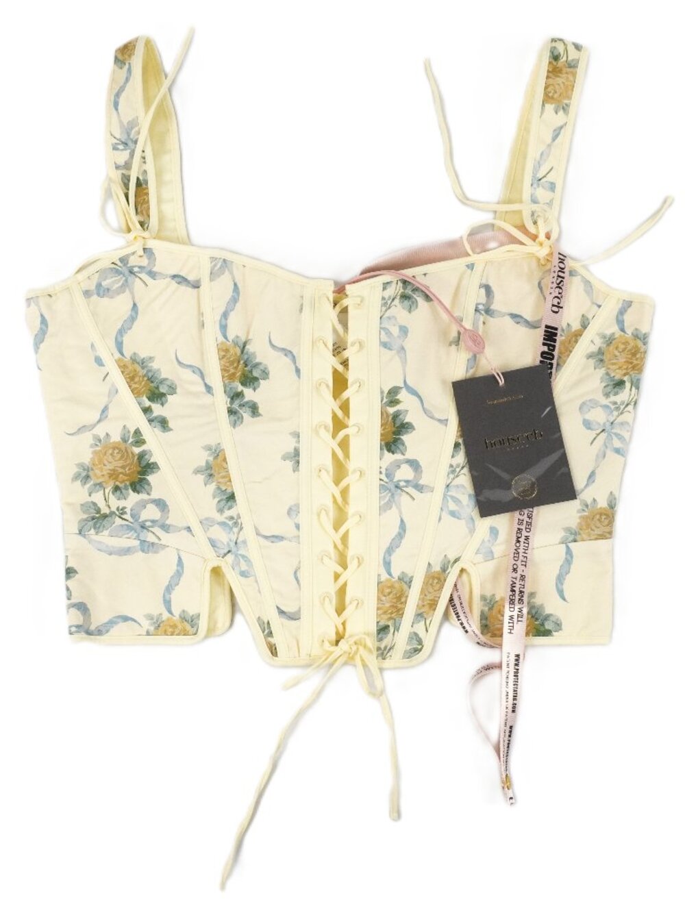 House of CB Callie Lemon Rose Print Reversible Cotton Corset Top - Size L - NWT
